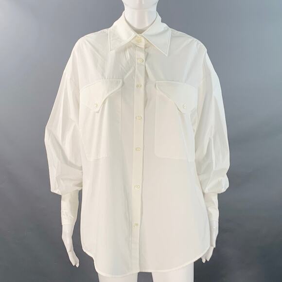 KHAITE Size XS White Cotton Oversized Two Pockets Blouse - Picture 1 of 9